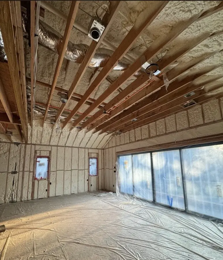 Interior walls and ceiling insulated with spray foam during new construction in Mabank